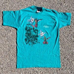 Vtg 90s Single Stitch Alaska Hummingbird Nature Tee FOTL Made in USA L fits M